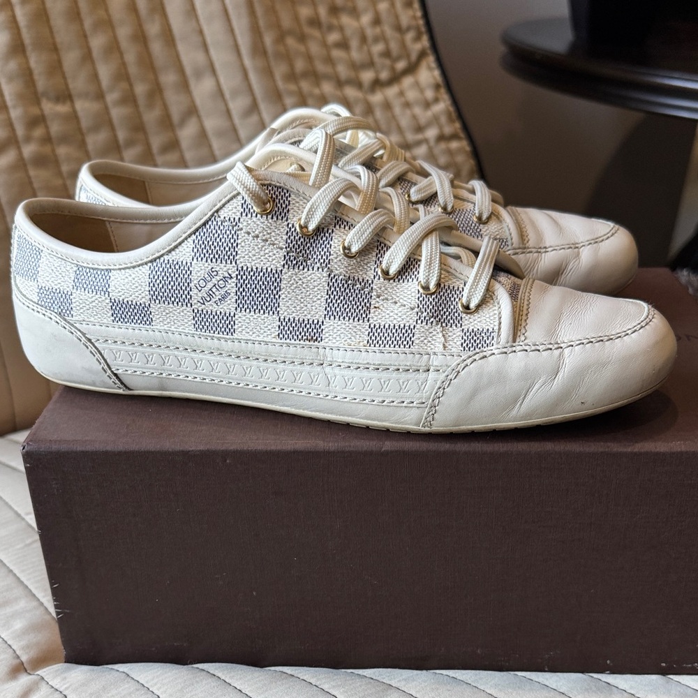 Louis Vuitton Cream and Gray Women's Sneakers - Picture 6 of 8